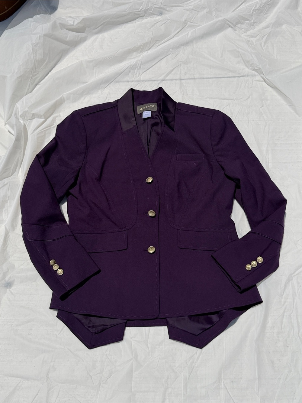 Delta Deep Purple Tailored flight attendant Blazer with Gold Buttons